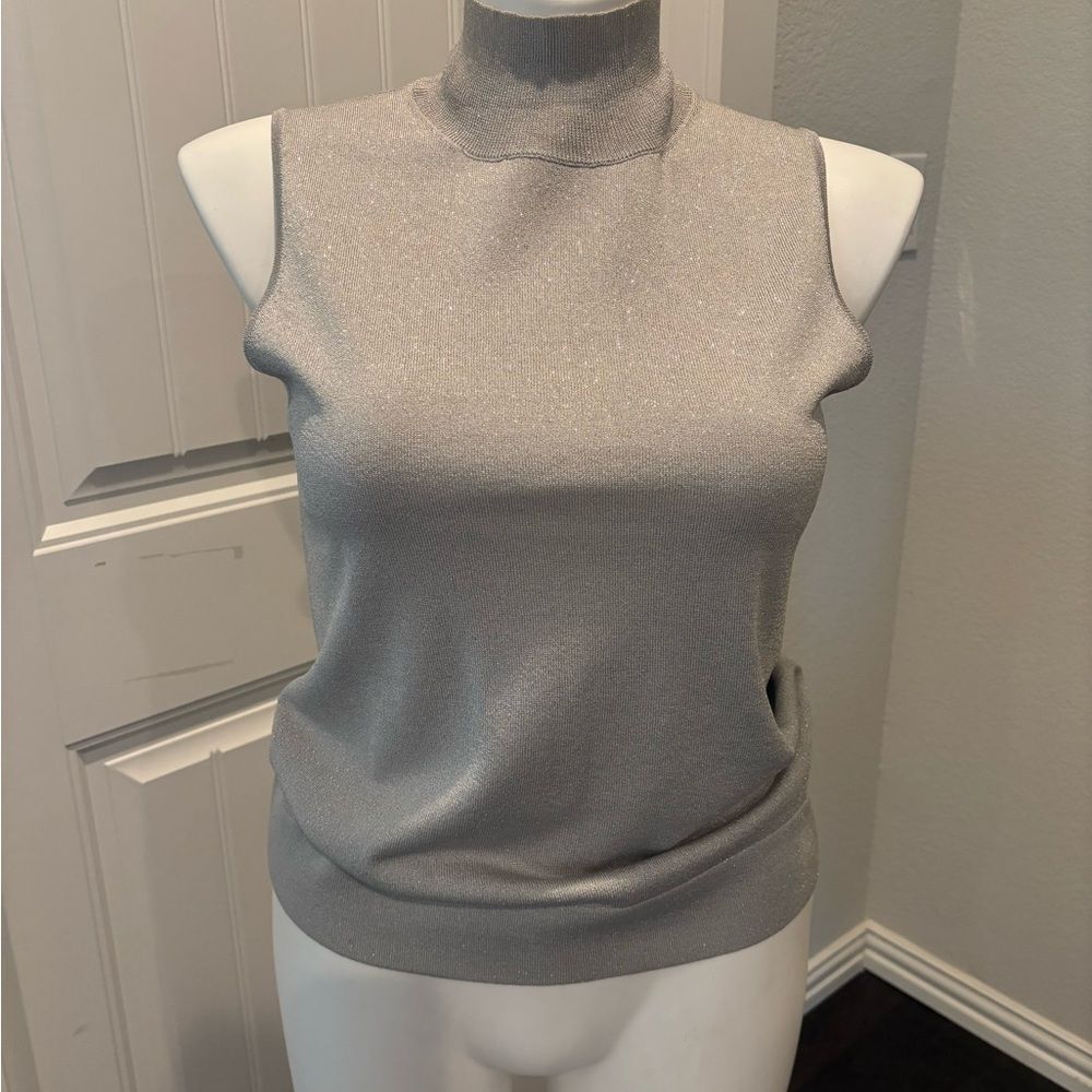 Ellen Tracy Silver Metallic Tank Top